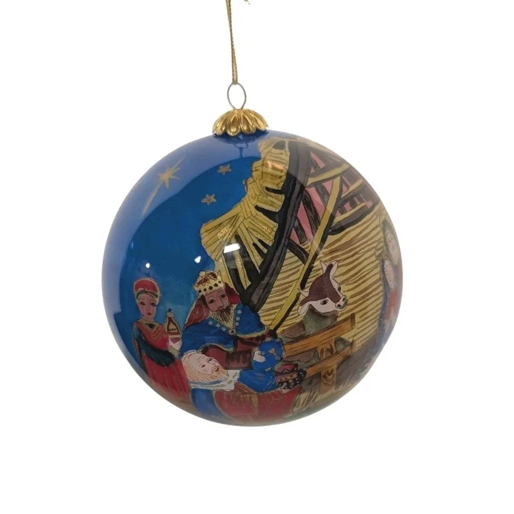 Li Bien Christmas Ornament‎ Nativity Scene Reverse Painted Glass Ball Globe 2003